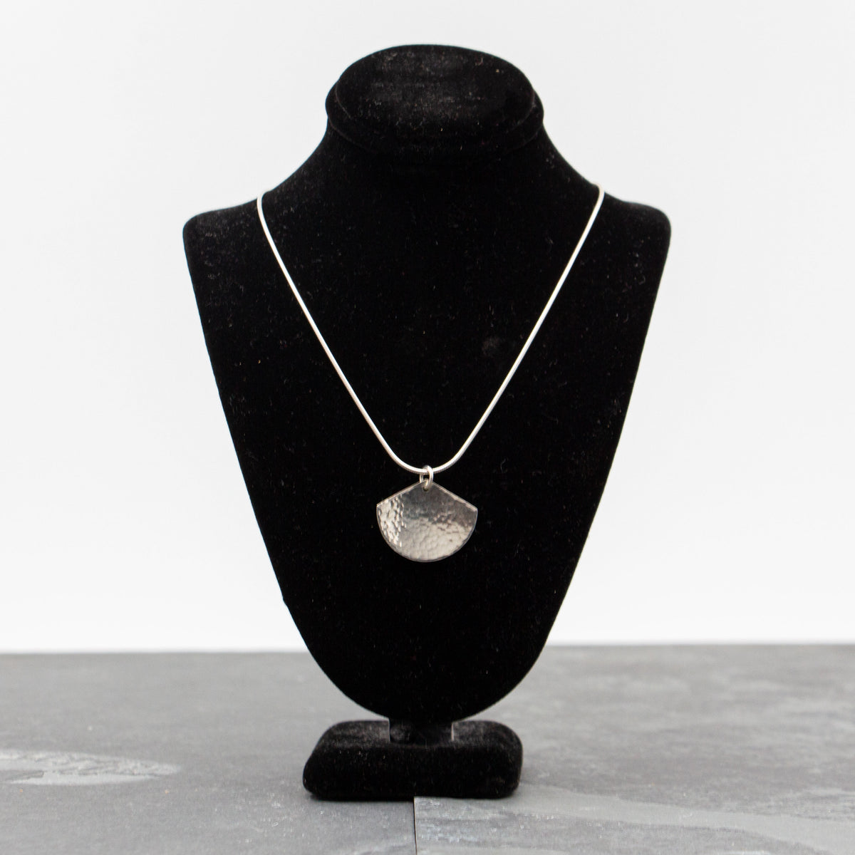 Rebecca Wicklund - Small hammered silver fan pendant necklace 18”