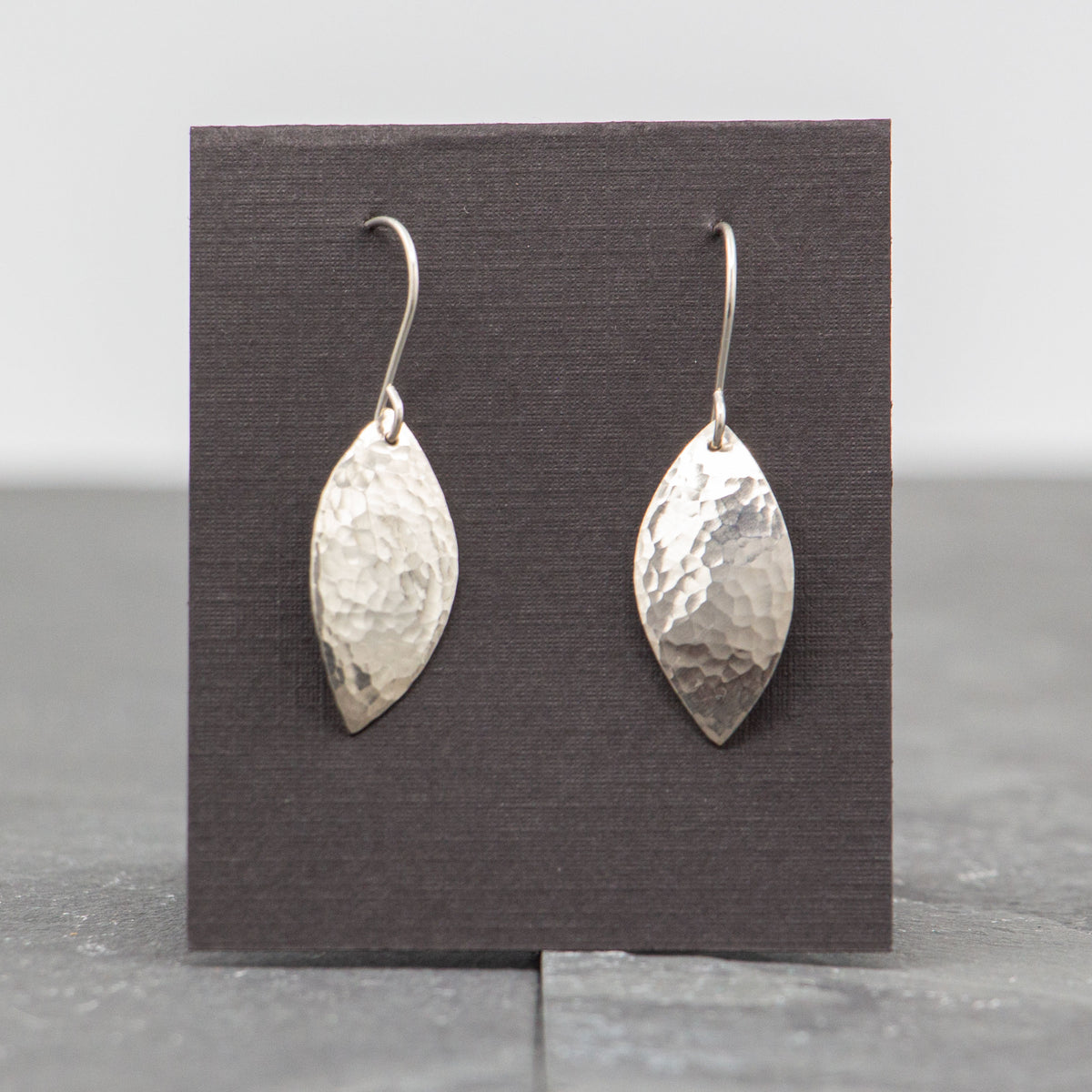 Rebecca Wicklund - Large convex hammered silver leaf earrings