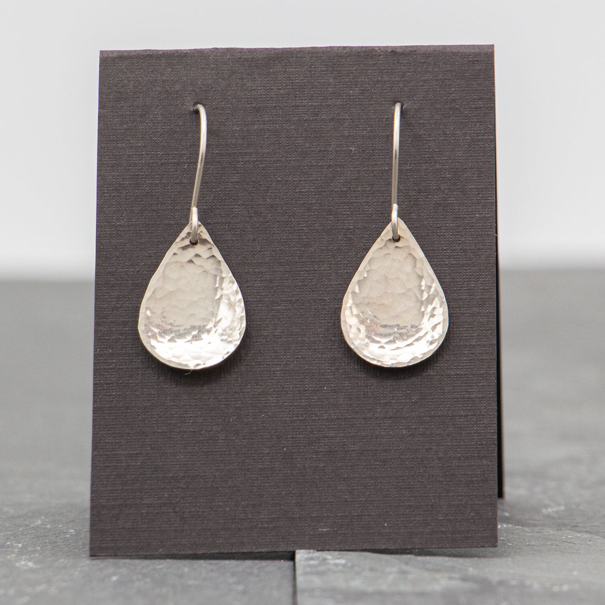 Rebecca Wicklund - Concave hammered silver teardrop earrings