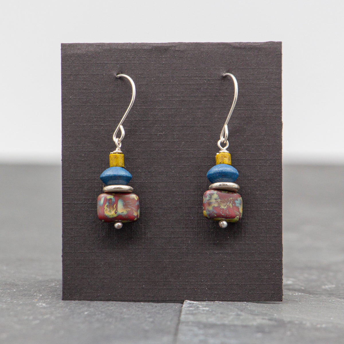 Rebecca Wicklund - Brick Silver Denim Olive Earrings