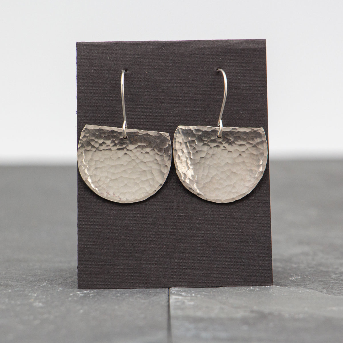 Rebecca Wicklund - Large concave hammered silver shield earrings