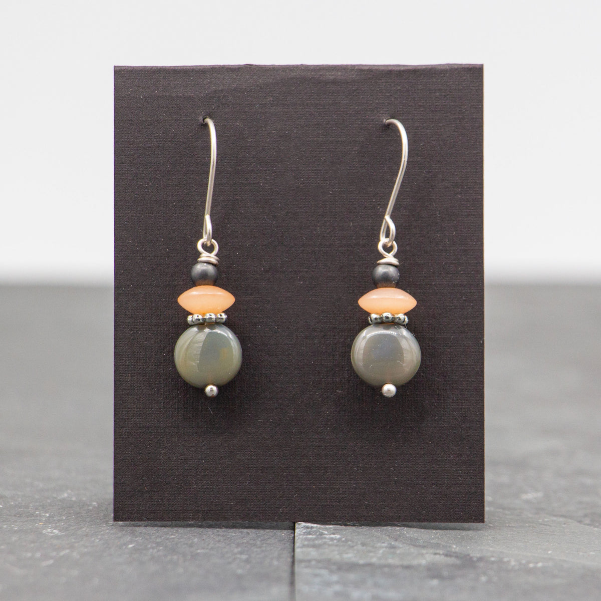 Rebecca Wicklund - Gray Silver Peach Black Earrings